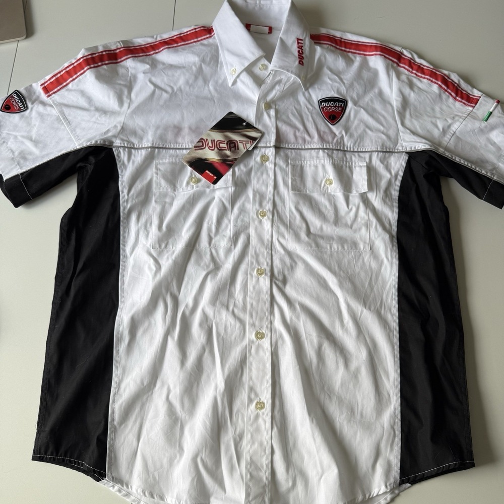 Ducati Corse Men's L White Button Down Short Sleeve Racing Shirt